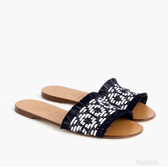 J. Crew Shoes - J Crew Raffia Navy and White Sandals
